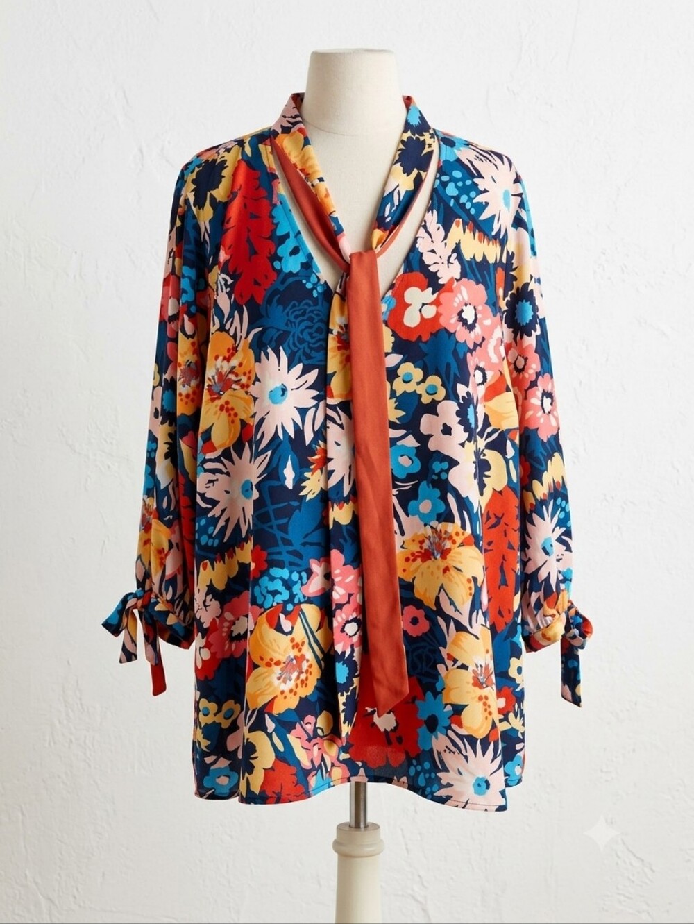 ModCloth Floral Tie-Neck Blouse, Size 2X